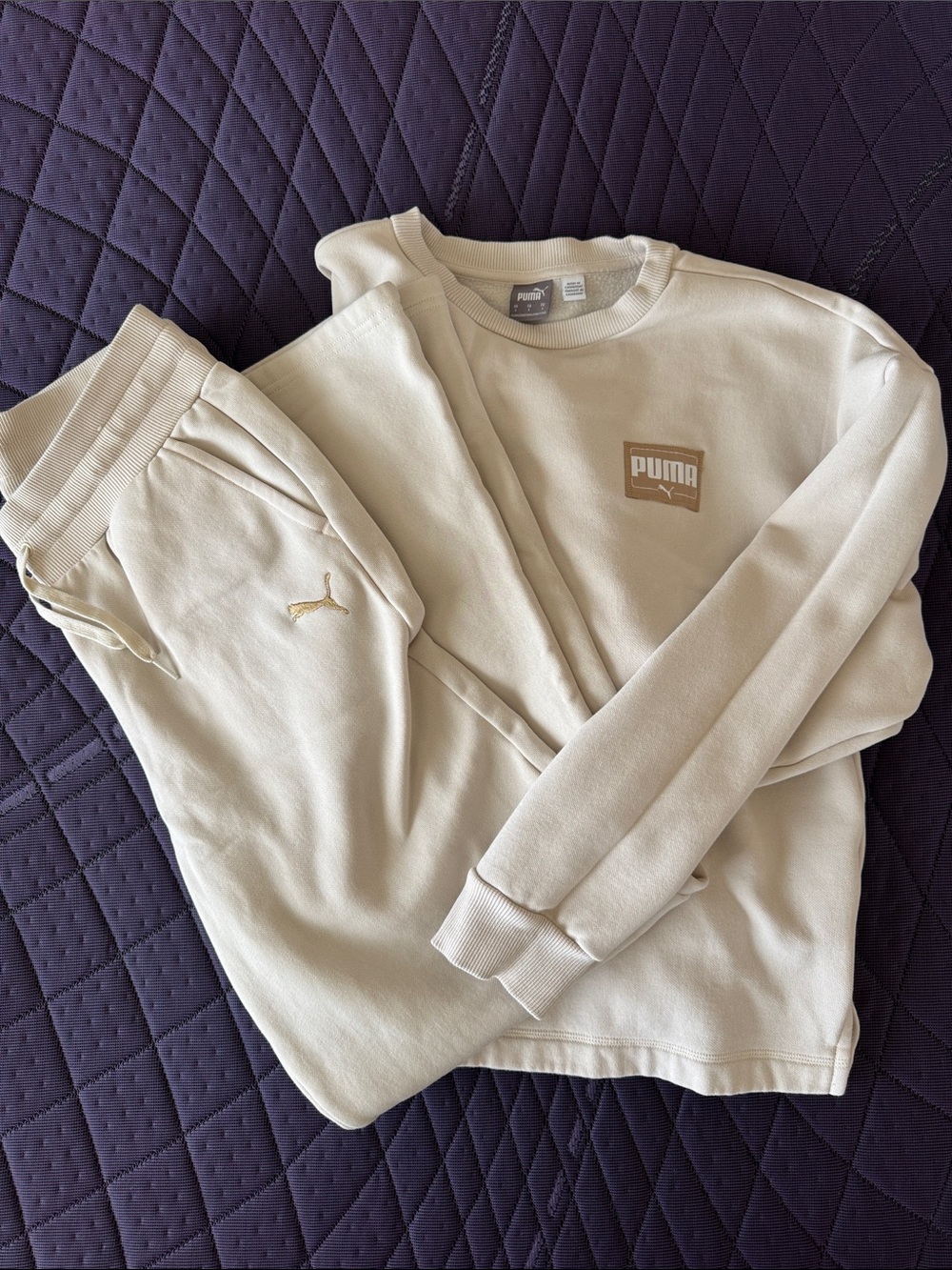 Puma Women’s Cream Crewneck Sweatshirt and Joggers Set